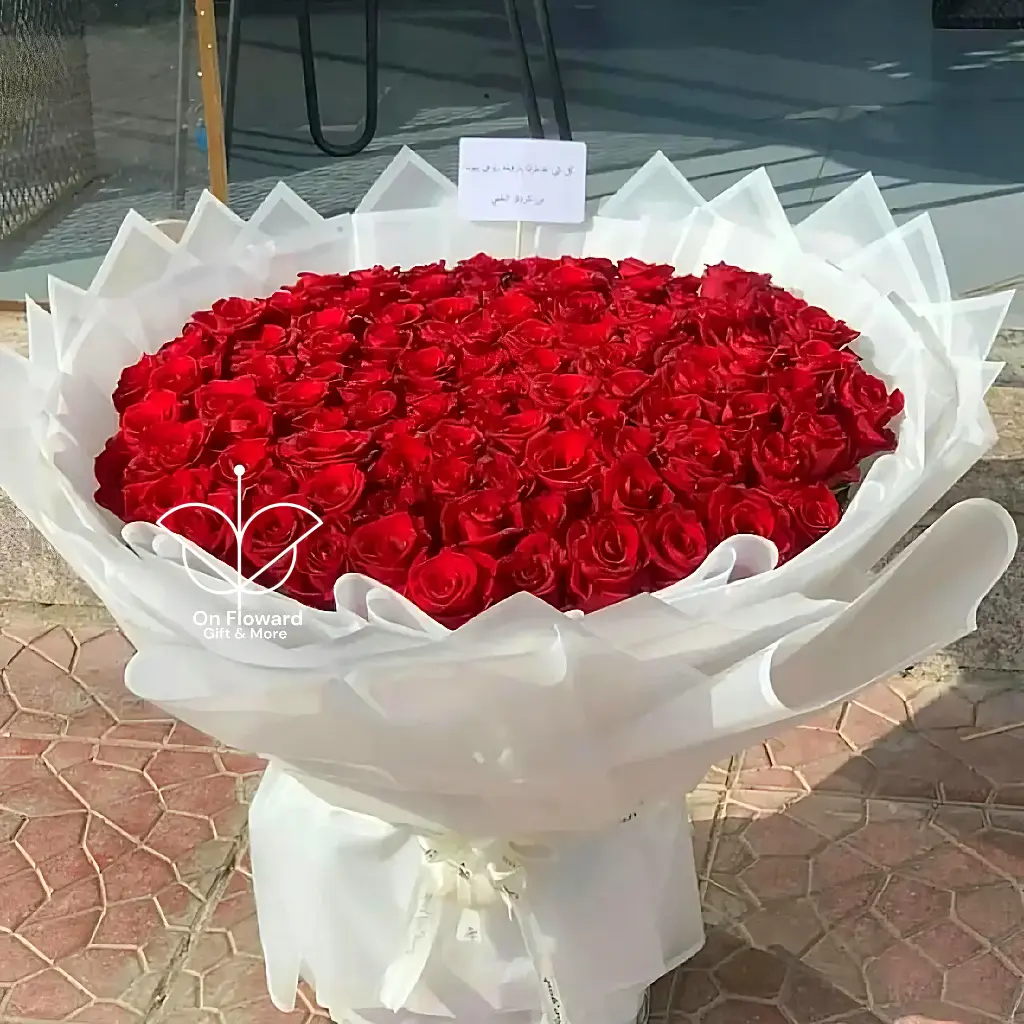 [999] تنسيق باقة جوري 100  ورده (بإمكانك تغيير الهديه المعروضه)*