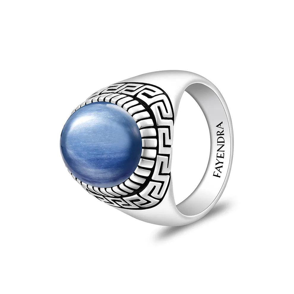 فايندرا

خاتم رجالي من الفضة الخالصة عيار 925 مطلي روديوم و اسود مرصع احجار كيانيت طبيعي كابشون