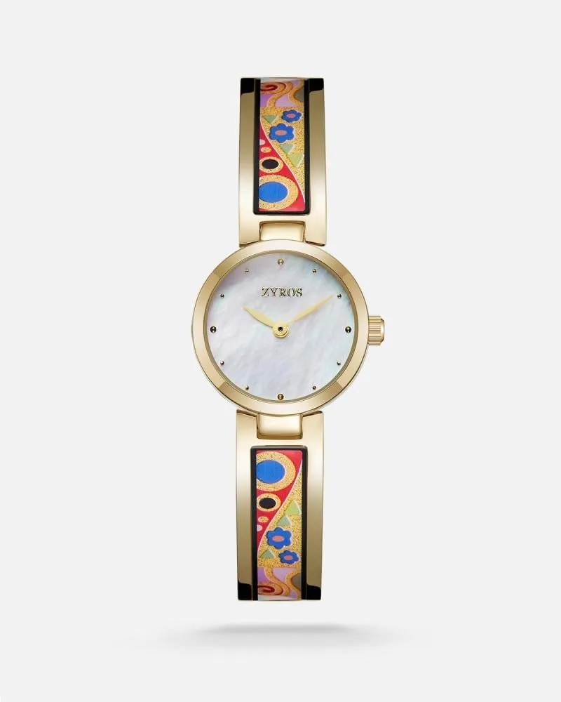 توفير ساعة آرت ميوز النسائية بلون ذهبي وميناء صدفي من زايروس خلال ساعه أو ربما أقل مناسب جداً لتقديمة كهديه (بدون تنسيق)