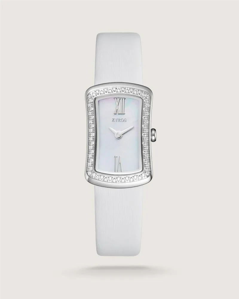 توفير ساعة لمحة النسائية جلد بلون أبيض من زايروس خلال ساعه أو ربما أقل مناسب جداً لتقديمة كهديه (بدون تنسيق)