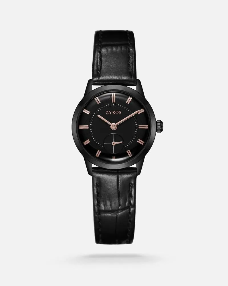 توفير ساعة عُمق النسائية كلاسيكية من الجلد بلون أسود من زايروس خلال ساعه أو ربما أقل مناسب جداً لتقديمة كهديه