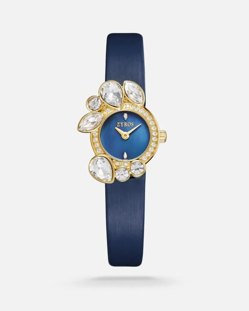 توفير ساعة نسائية فاخرة من الجلد باللون الأزرق من زايروس خلال ساعه أو ربما أقل مناسب جداً لتقديمة كهديه (بدون تنسيق)