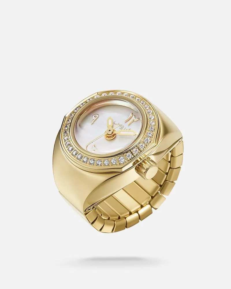 توفير ساعة الخاتم النسائية بتصميم ملفت بلون ذهبي من زايروس خلال ساعه أو ربما أقل مناسب جداً لتقديمة كهديه