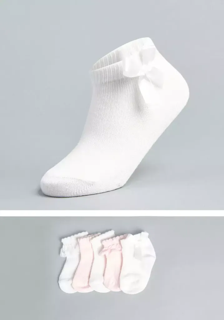 توفير ملابس جوارب بطول الكاحل وتطريزات فيونكة - مجموعة 5  أزواج ( من ماكس ) خلال ساعه أو ربما أقل مناسب جداً لتقديمة كهديه