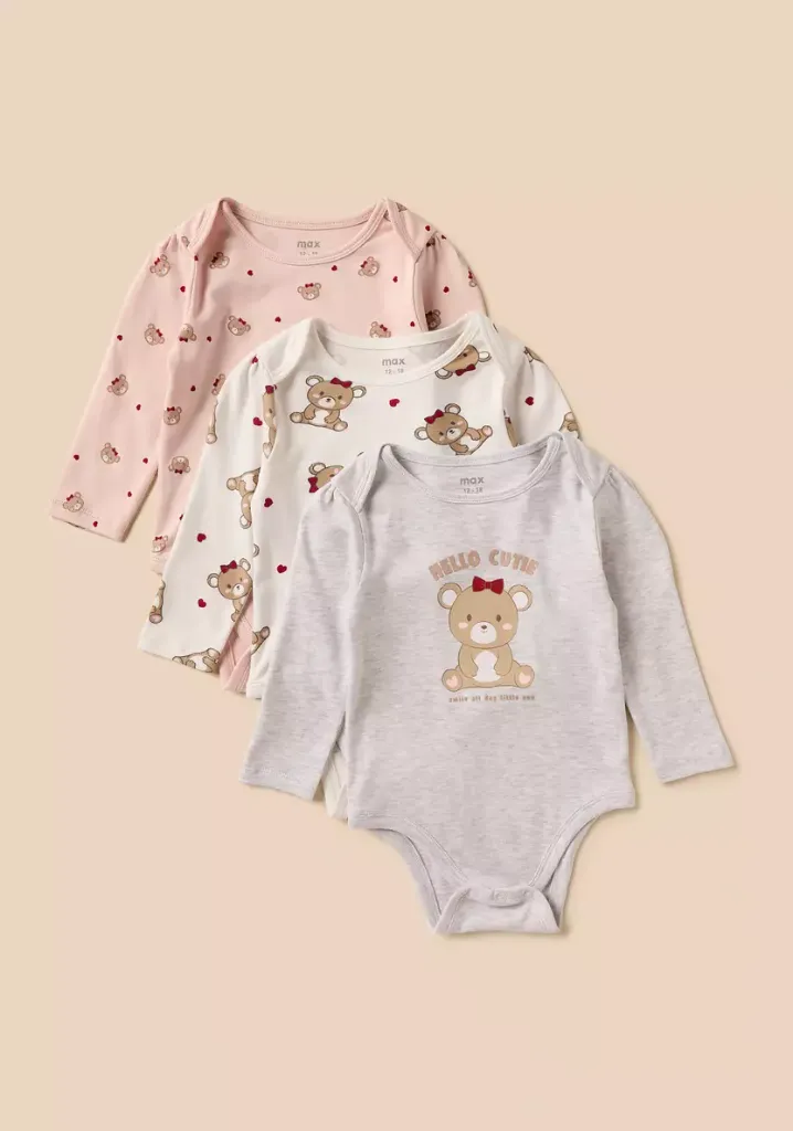 توفير ملابس بودي سوت قطن بطبعات بير - عبوة من 3  قطع ( من ماكس ) خلال ساعه أو ربما أقل مناسب جداً لتقديمة كهديه